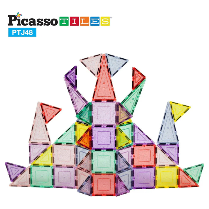 PicassoTiles Dazzling Glitter Magnetic Building Blocks Set (48 Pieces)
