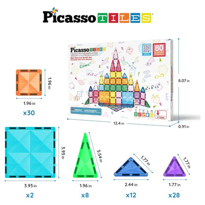 PicassoTiles Mini Diamond Collection Travel Size Magenetic Building Block Set (80 Pieces)