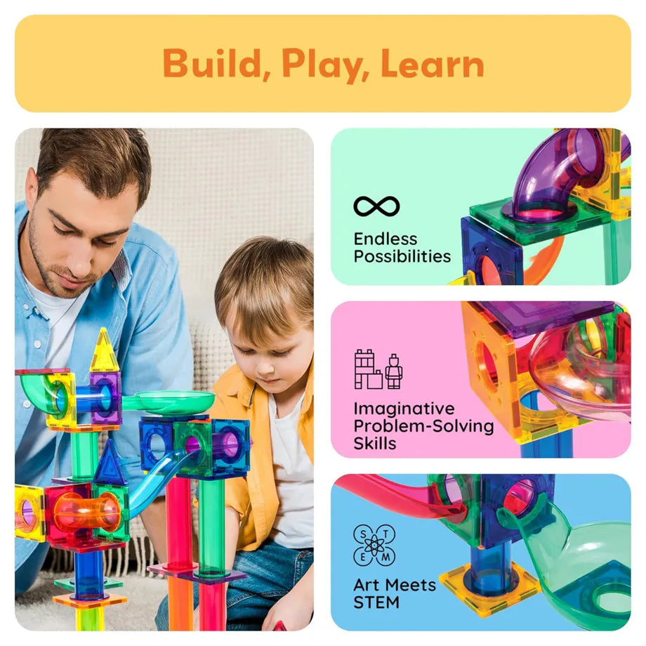 PicassoTiles Marble Run Magnetic Building Blocks Set (100 Pieces)