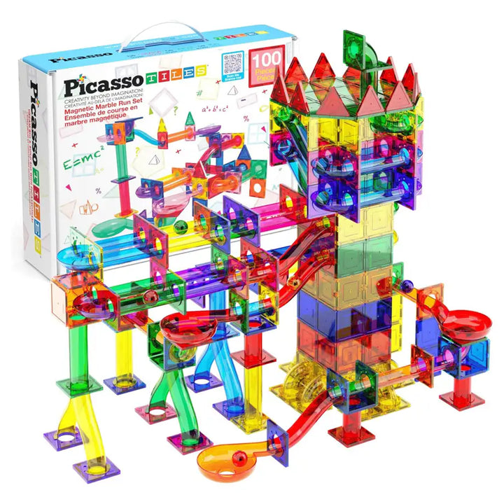 PicassoTiles Marble Run Magnetic Building Blocks Set (100 Pieces)