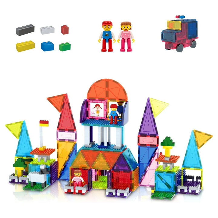 PicassoTiles Brick Blocks and Magnet Tile Combo Building Block Set (333 Pieces)