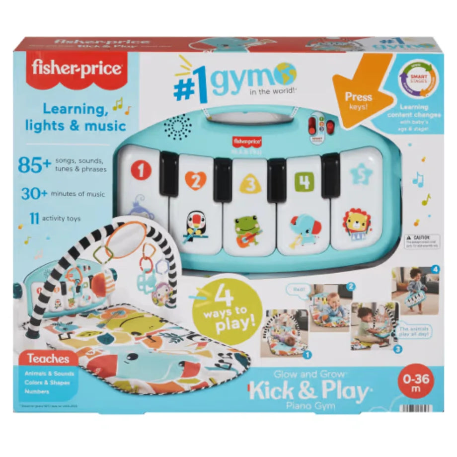 Fisher-Price Glow and Grow Kick & Play Piano Gym Baby Playmat (Blue)