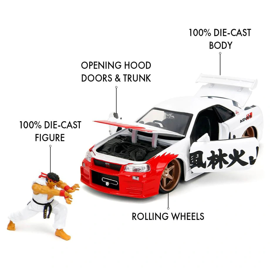 Jada Street Fighter Ryu & Nissan Skyline GT-R Die-Cast