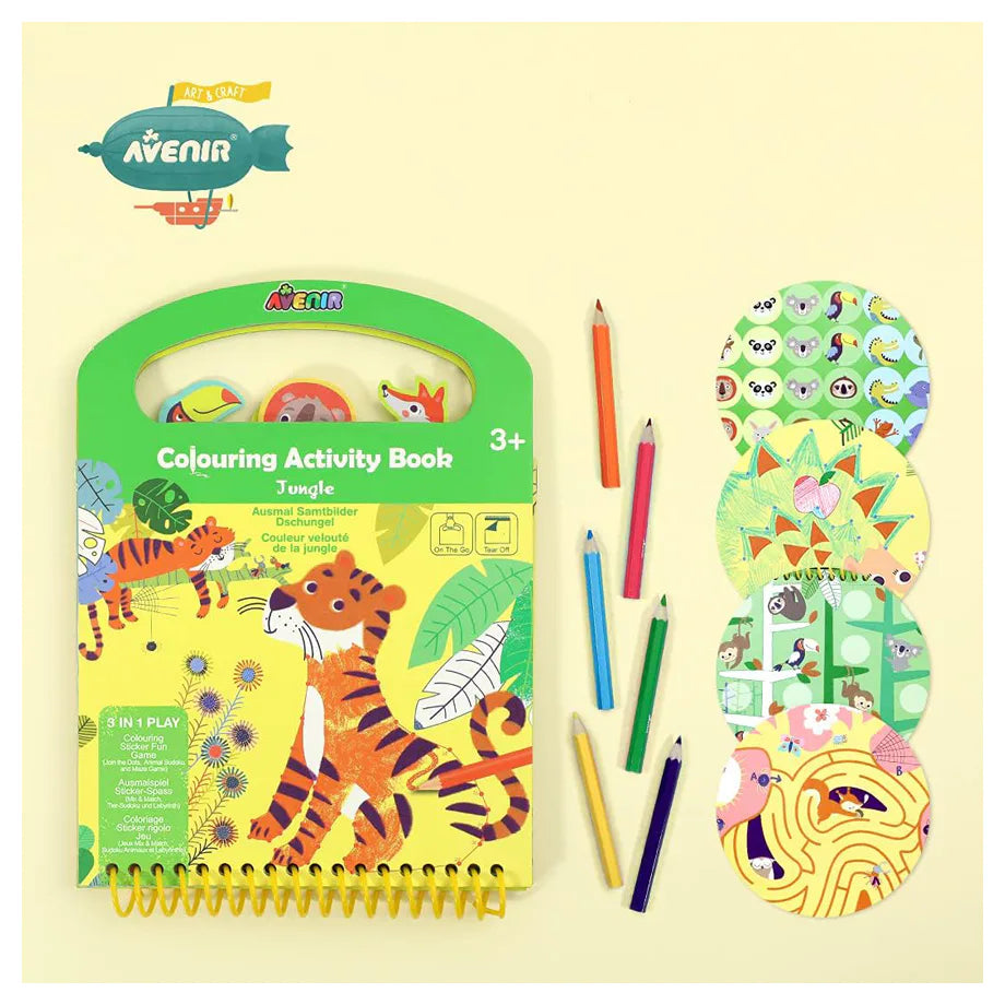 Avenir 3-in-1 Play Jungle Colouring Activity Book (Hardcover)