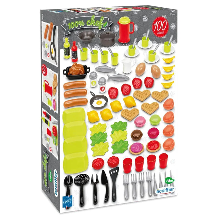 Ecoiffier 100% Chef Food and Dinnerware Playset (100 Pieces)