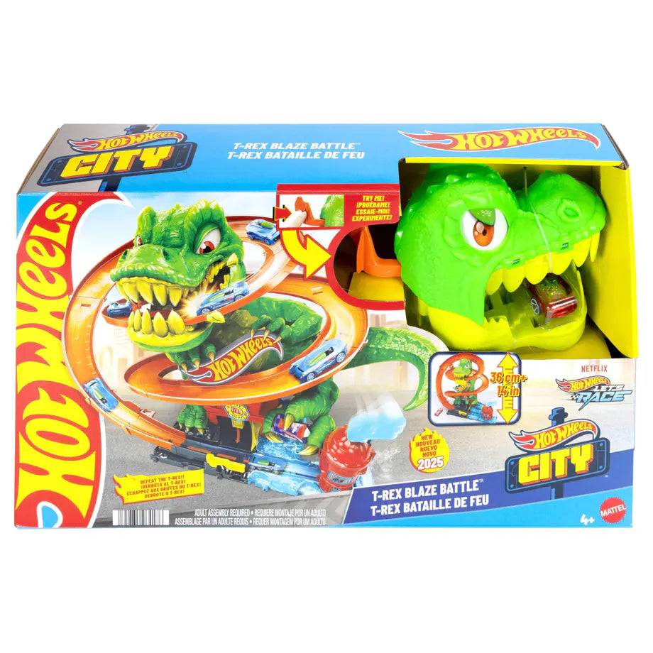 Hot Wheels Let’s Race x Hot Wheels City T-Rex Blaze Battle Playset