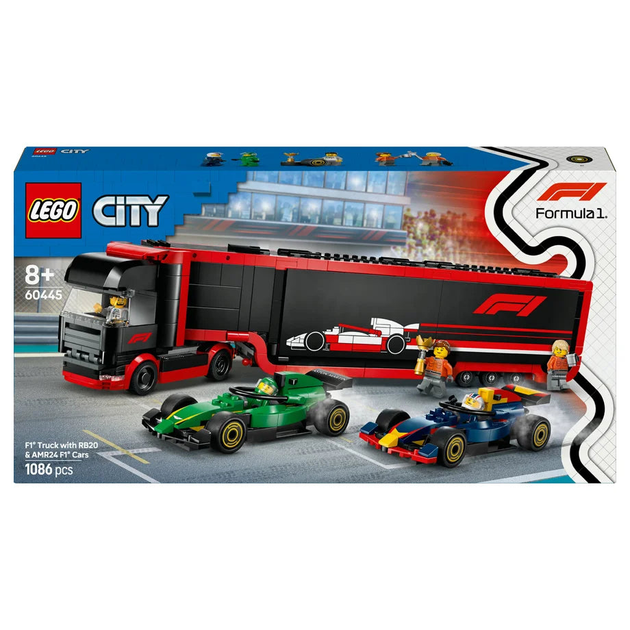 LEGO City F1 Truck with RB20 & AMR24 F1 Cars 60445 Building Set (1086 Pieces)