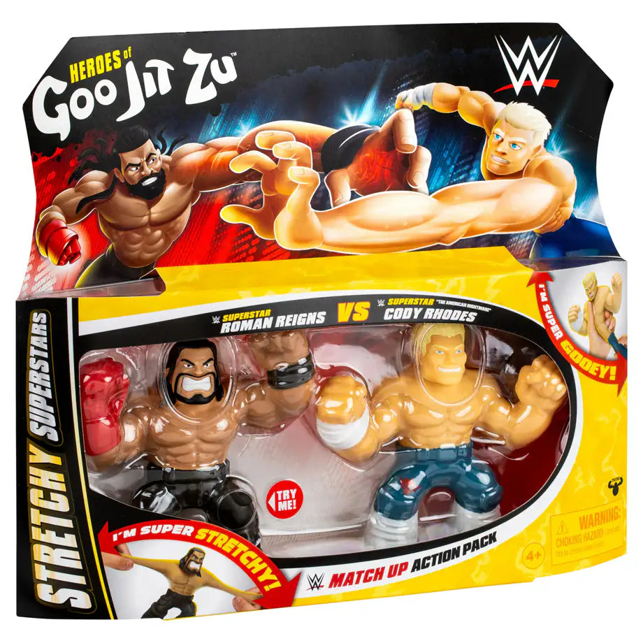 Heroes of Goo Jit Zu Stretchy Superstars WWE Superstar Roman Reigns vs Superstar Cody Rhodes Figure Set Pack of 2