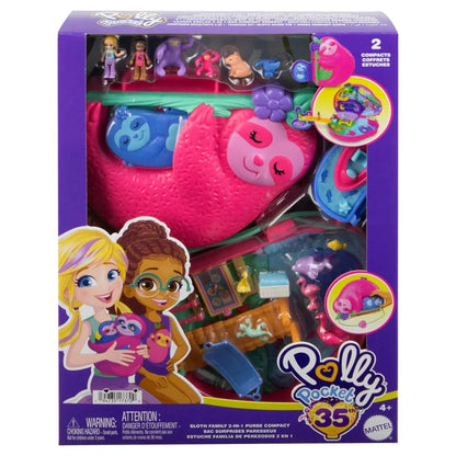 Polly Pocket Sloth Family 2-in-1 Compact Playset with Micro Dolls