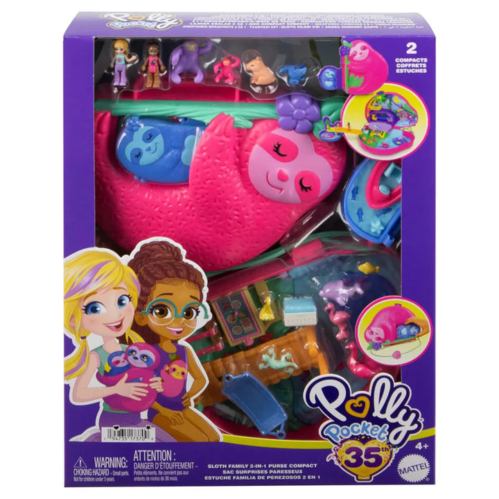 Polly Pocket Sloth Family 2-in-1 Compact Playset with Micro Dolls