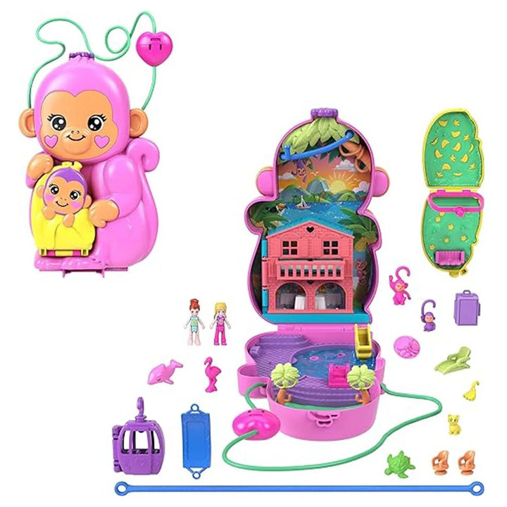 Polly Pocket Momma Monkey & Baby Playset with Micro Dolls