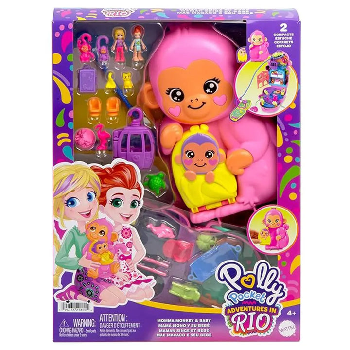 Polly Pocket Momma Monkey & Baby Playset with Micro Dolls