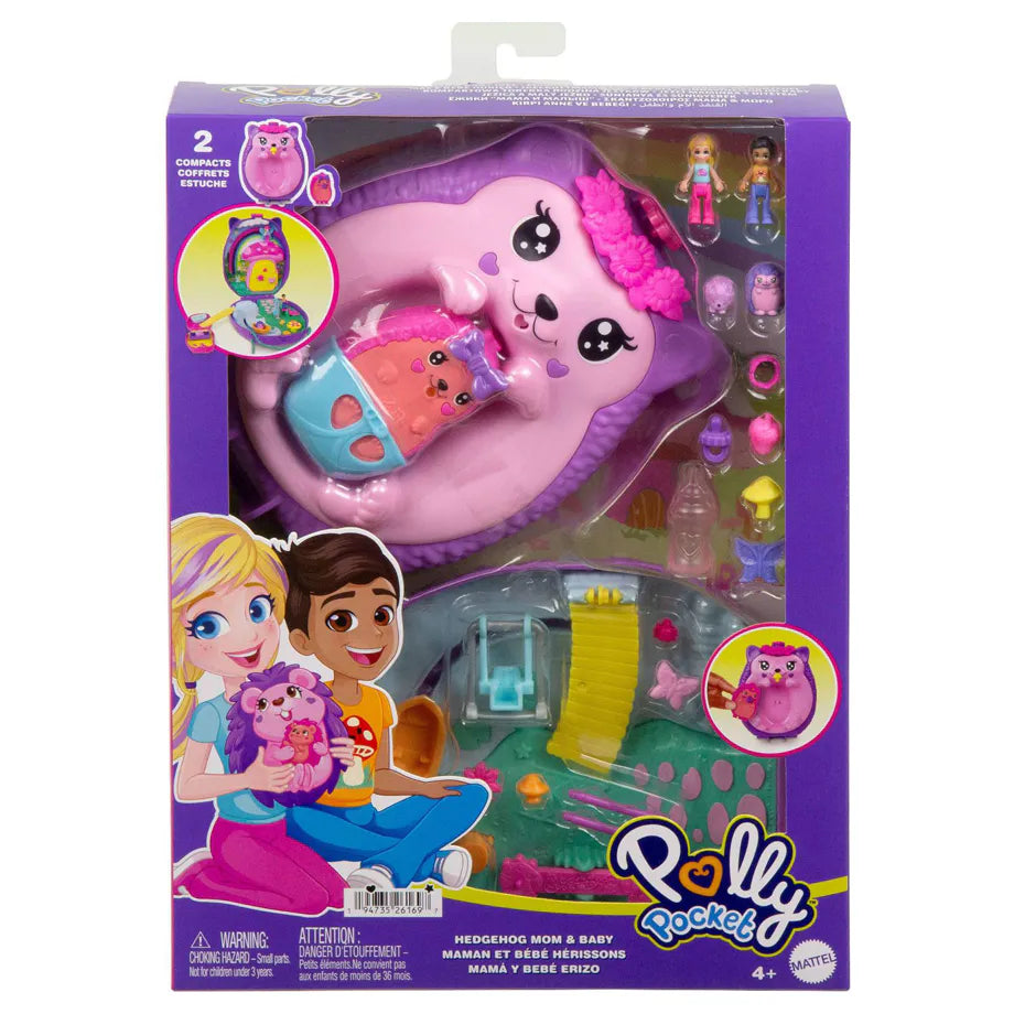 Polly Pocket Hedgehog Mom & Baby Purse 2-in-1 Travel Playset (18 Pieces)