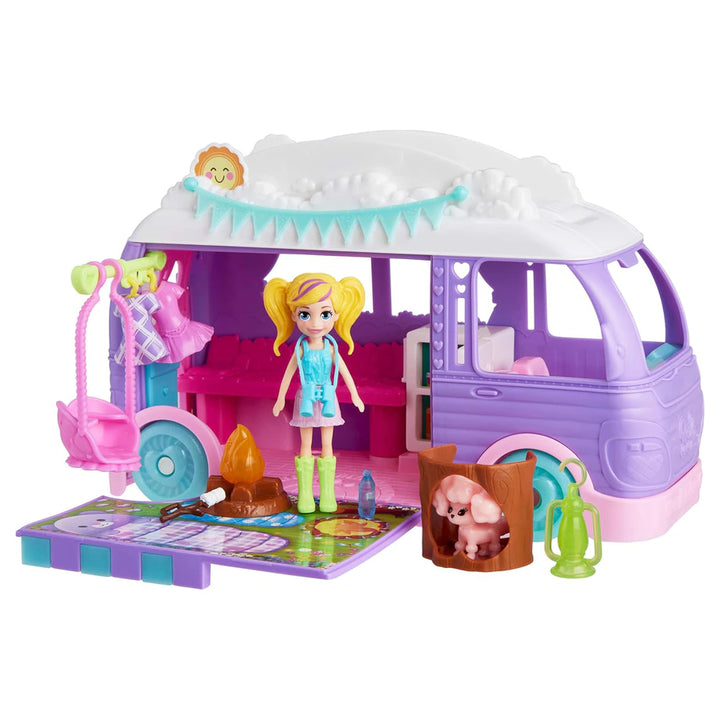 Polly Pocket Glamping Camper Van Playset (17 Pieces)