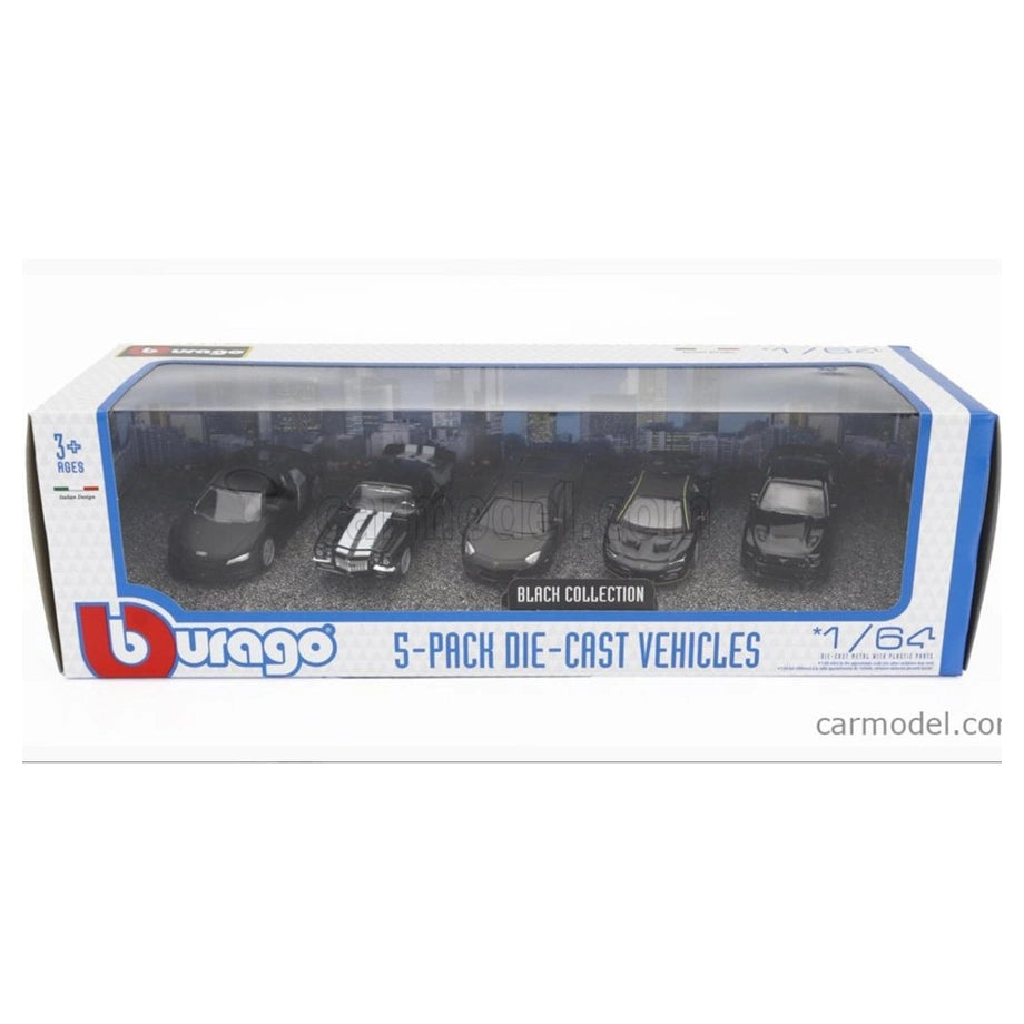 Bburago Black Collection Die-Cast Cars (1:64, Black, 5 Cars)