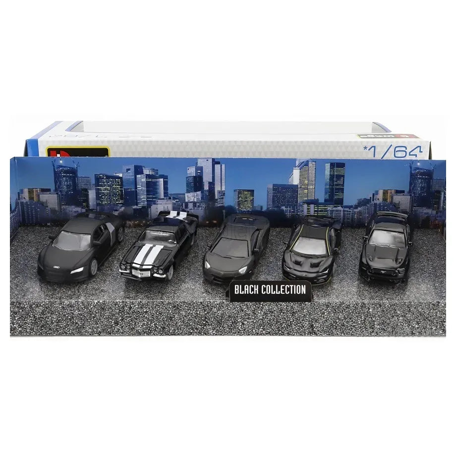 Bburago Black Collection Die-Cast Cars (1:64, Black, 5 Cars)