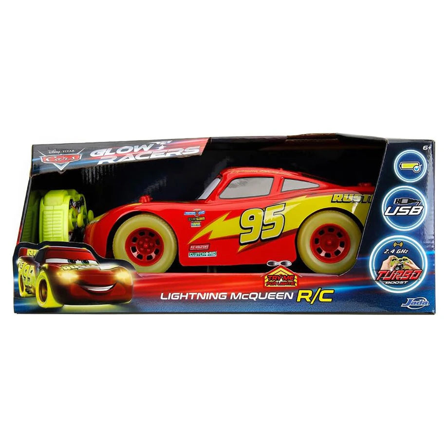 Jada Disney Pixar Cars Glow Racers Lightning McQueen 2.4 GHz RC Car (1:14, Red)
