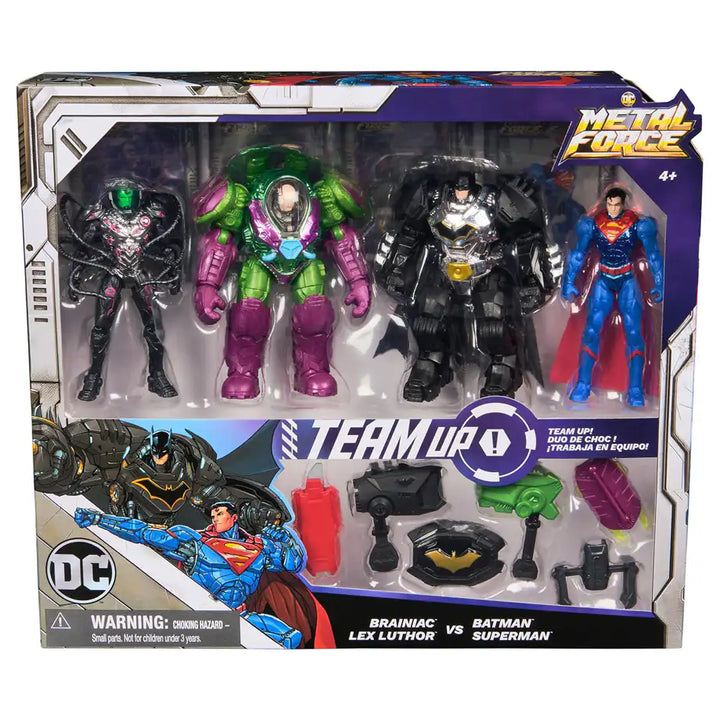 DC Metal Force Team Up Brainiac and Lex Luthor vs Batman and Superman Action Figures Set (10.16 cm)