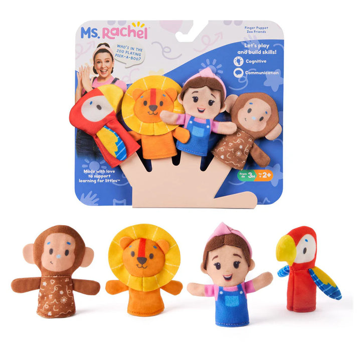 Ms. Rachel Peek-A-Boo Finger Zoo Puppet & Friends Set (10 cm, 4 Pieces)