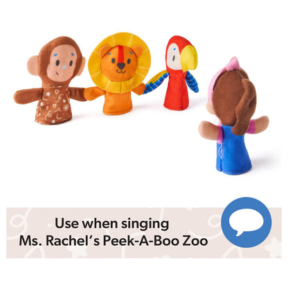Ms. Rachel Peek-A-Boo Finger Zoo Puppet & Friends Set (10 cm, 4 Pieces)