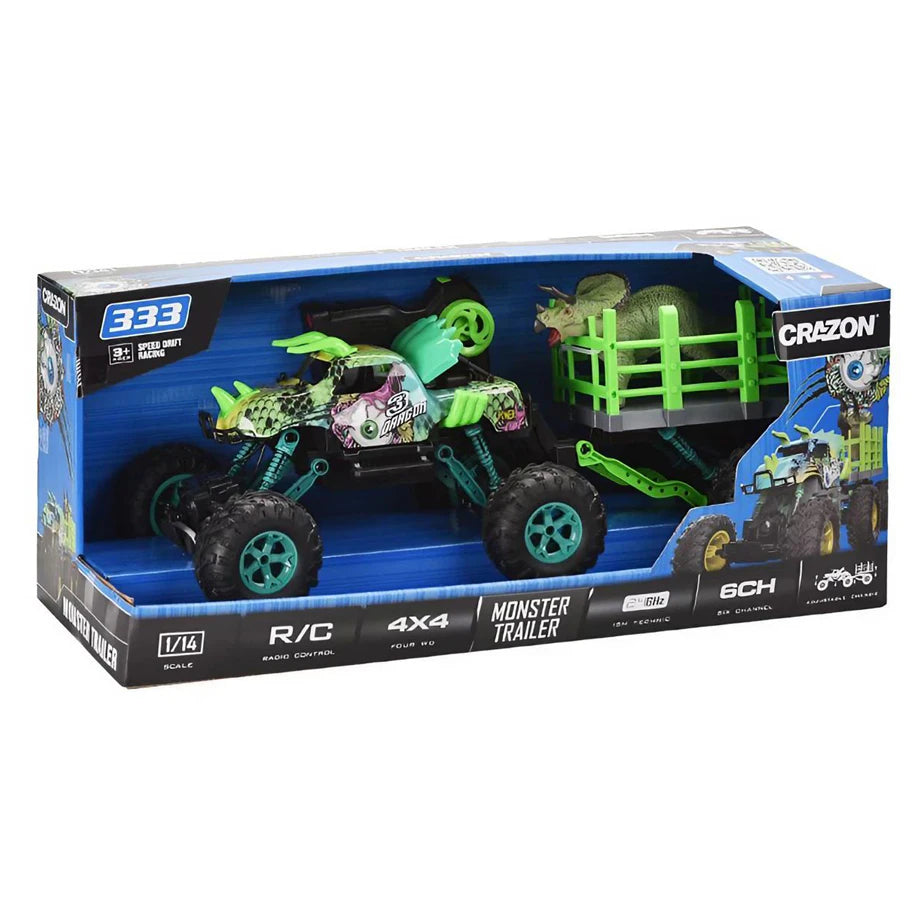 Crazon 333 Speed Drift Racing Jurassic Monster Trailer 1:14  with Dinosaur Figure (Green)