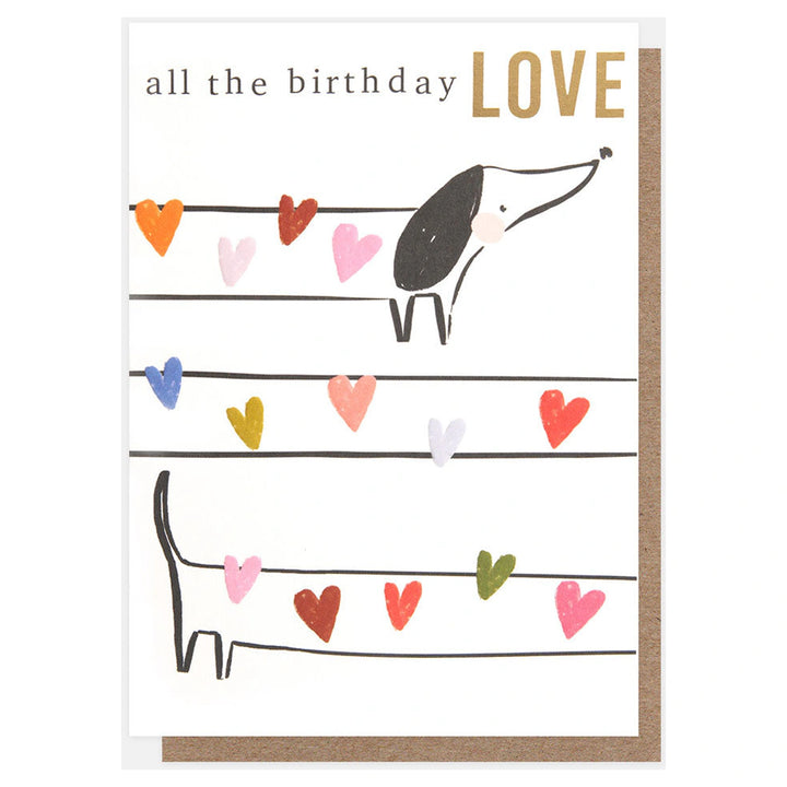 Caroline Gardner Sketchbook Sausage Dog & Hearts Birthday Love Greeting Card