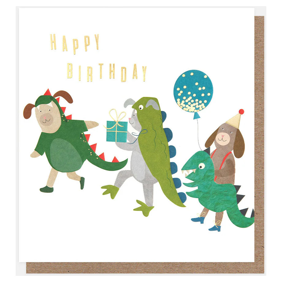 Caroline Gardner Dressing Up Box Dinosaur Dogs Happy Birthday Greeting Card