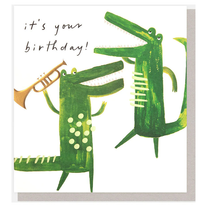 Caroline Gardner Showtime Crocodiles With Trumpet Birthday Greeting Card