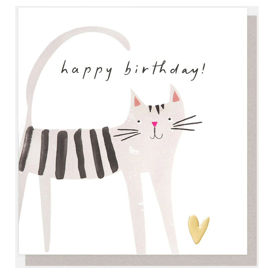 Caroline Gardner Showtime Grey Cat With Heart Birthday Greeting Card