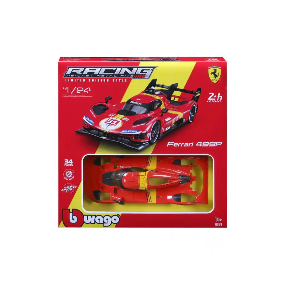 Bburago 24H Lemans 2023 Ferrari Racing Die-Cast Metal Car Kit 34-Pieces (Red)