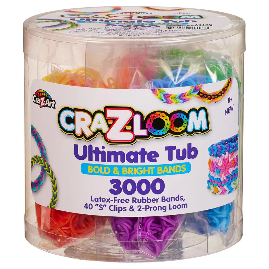 Cra-Z-Art Cra-Z-Loom Ultimate Tub with 3000 Bold & Bright Brands, 2- Prong Loom