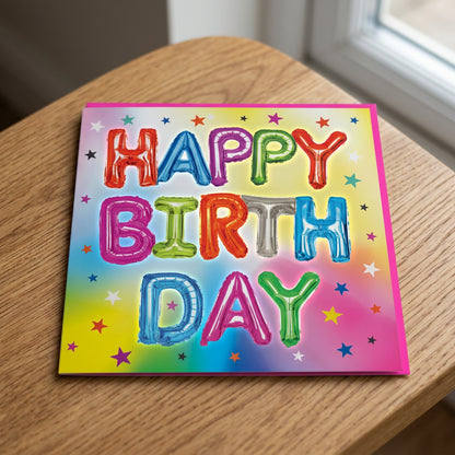 Cardland 3D Lenticular Happy Birthday Balloons Neon Greeting Card