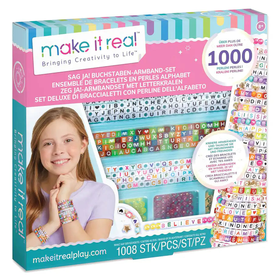 Make It Real Say Yes! Alphabet Bead Bracelet Making DIY Kit (1008 Pieces)
