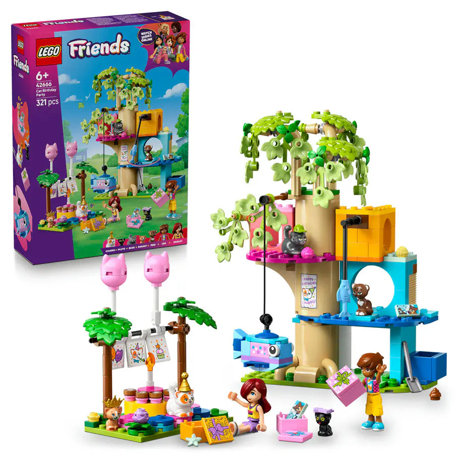 LEGO Friends Cat Birthday Party & Tree House Building Set (321 Pieces)