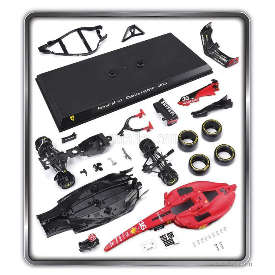 Bburago F1 2023 Ferrari Charles Leclerc Die-Cast Metal Kit With Helmet 30 Parts (Red)