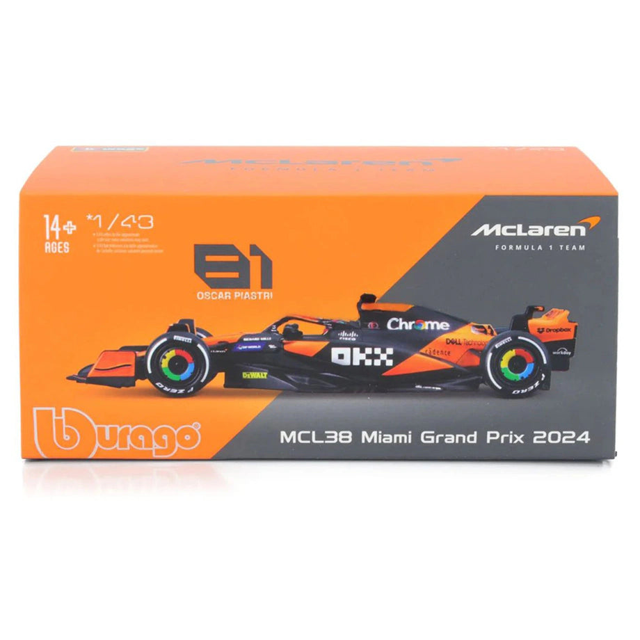 Bburago F1 Miami Grand Prix Mclaren Mcl Piastri Die-Cast Car (Orange/Black)