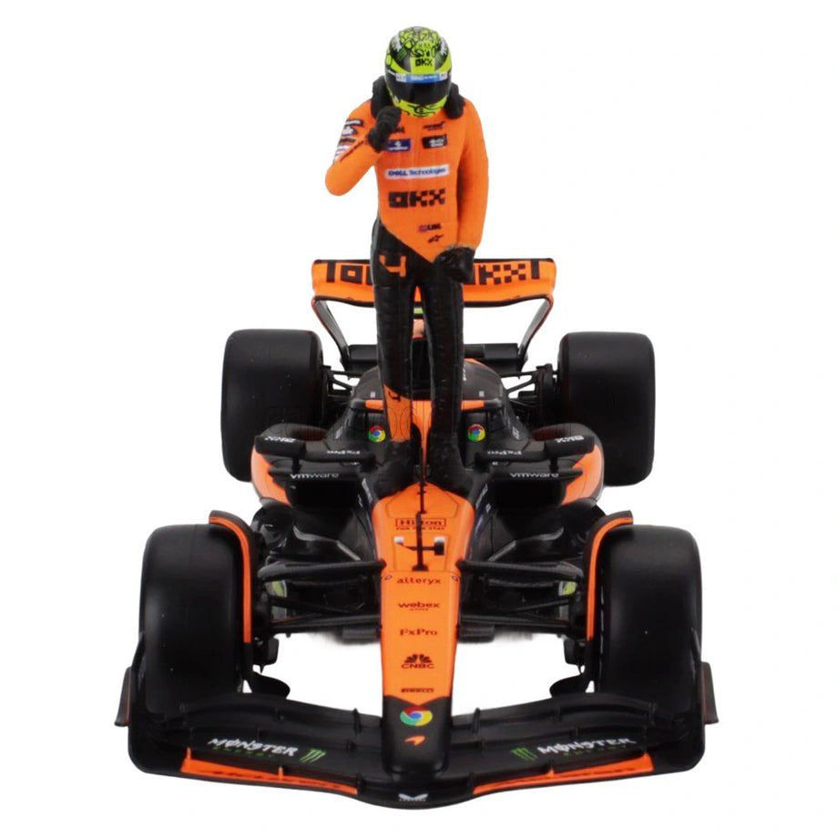 Bburago F1 Miami Grand Prix Mclaren  Lando Norris Die-Cast Car With Figure (Orange/Black)
