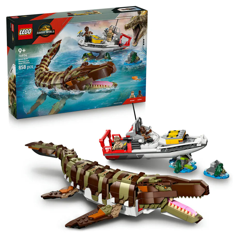LEGO Jurassic World Brick-Built Mosasaurus Boat Building Set (858 Pieces)