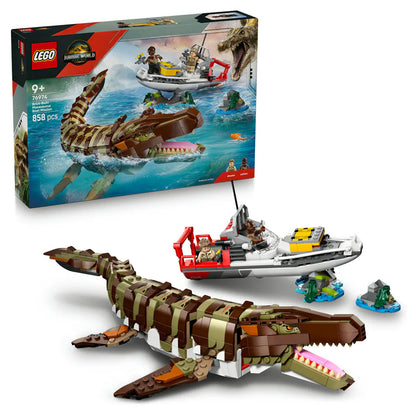 LEGO Jurassic World Brick-Built Mosasaurus Boat Building Set (858 Pieces)