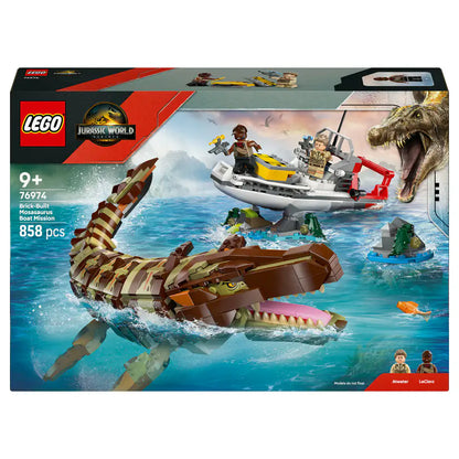 LEGO Jurassic World Brick-Built Mosasaurus Boat Building Set (858 Pieces)