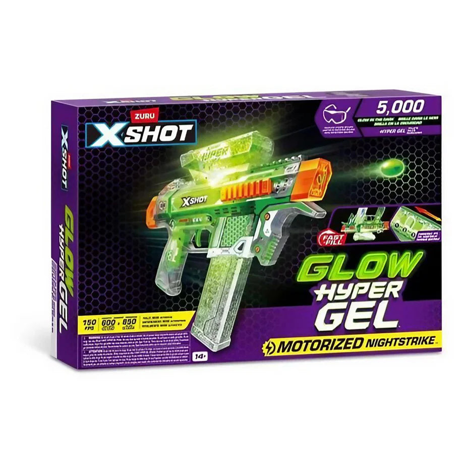 X-Shot Glow Hyper Gel Motorized Nightstrike Medium Blaster with 5,000 Gel Pellets & Eye Gear