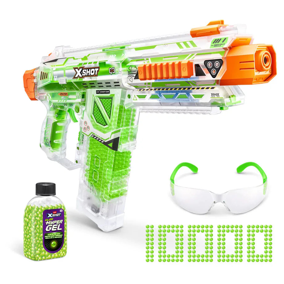 X-Shot Glow Hyper Gel Nightstrike Blaster Set (Motorized, 5,000 Pellets & Eye Gear)
