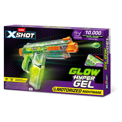 X-Shot Glow Hyper Gel Nightstrike Blaster Set (Motorized, 5,000 Pellets & Eye Gear)