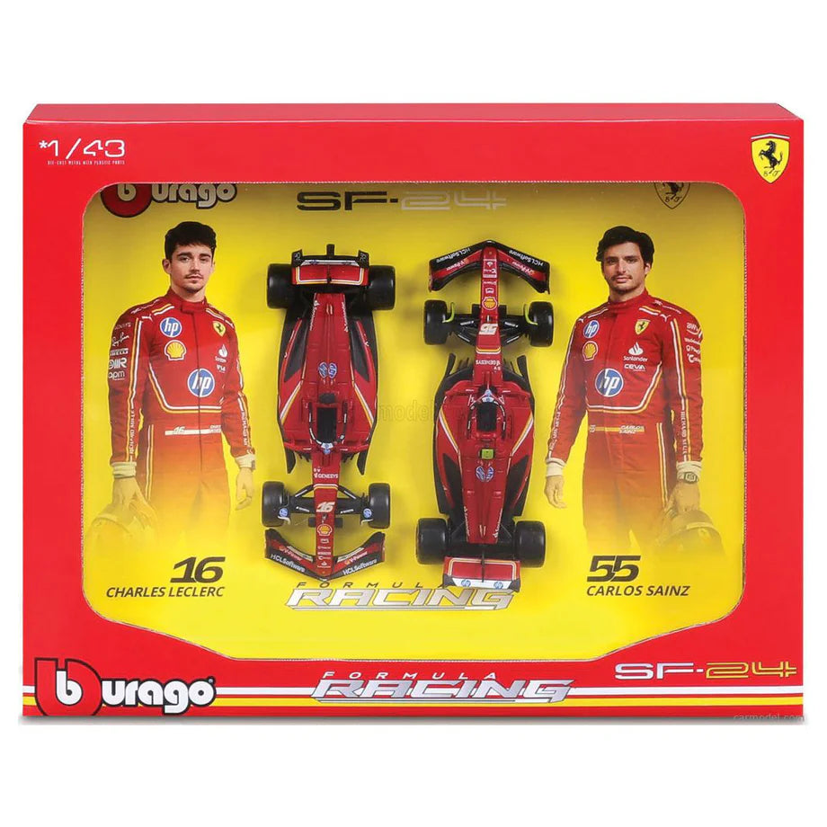 Bburago F1 2024 Ferrari Charles Leclerc Carlos Sainz Die-Cast Cars (2-Pack Set)