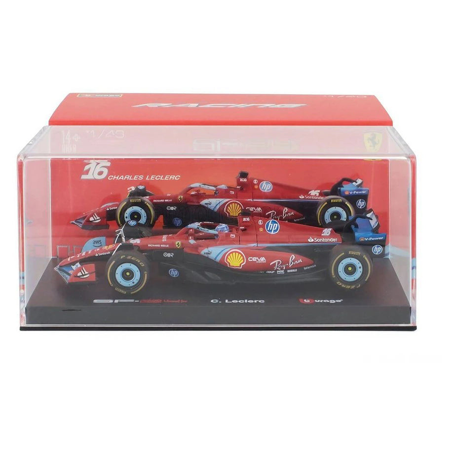 Bburago F1 Miami Grand Prix Ferrari Charles Leclerc Die-Cast Car With Driver Helmet (Red/Black)