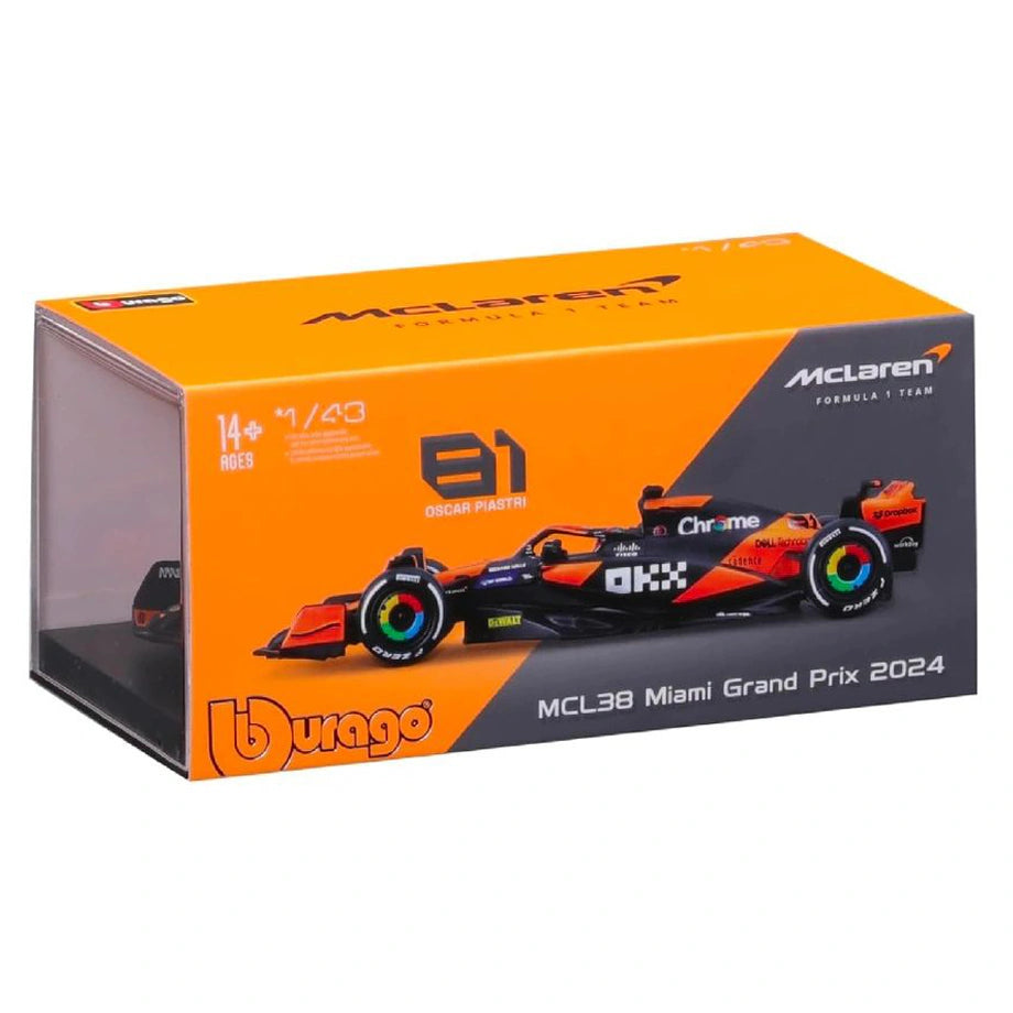 Bburago F1 Miami Grand Prix Mclaren Oscar Piastri Die-Cast Car Orange/Black)