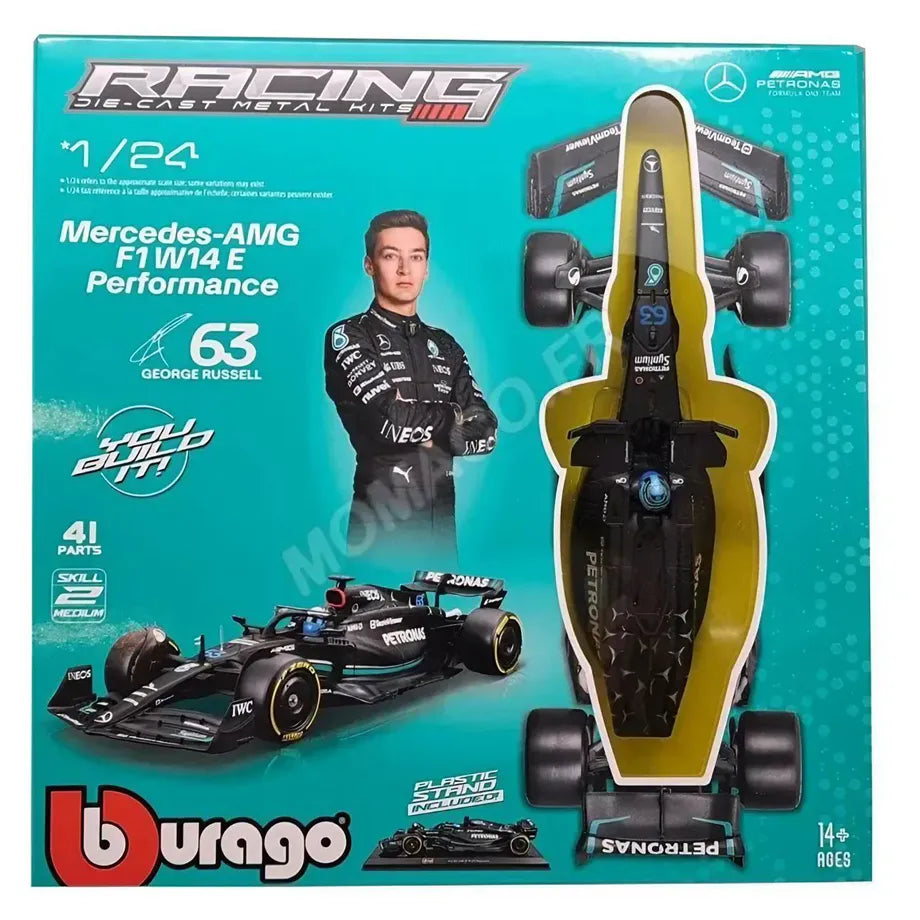 Bburago Mercedes Amg W14  George Russell With Helmet Die-Cast Metal Kit (Blue/Black)