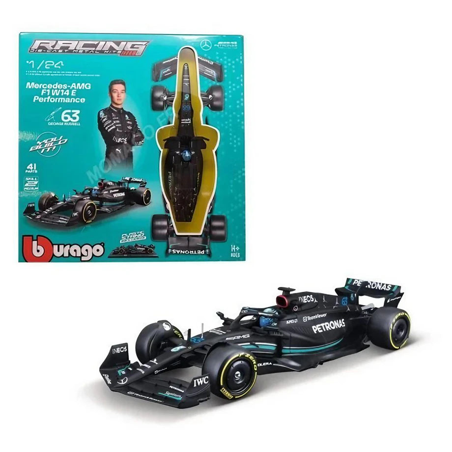 Bburago Mercedes Amg W14  George Russell With Helmet Die-Cast Metal Kit (Blue/Black)