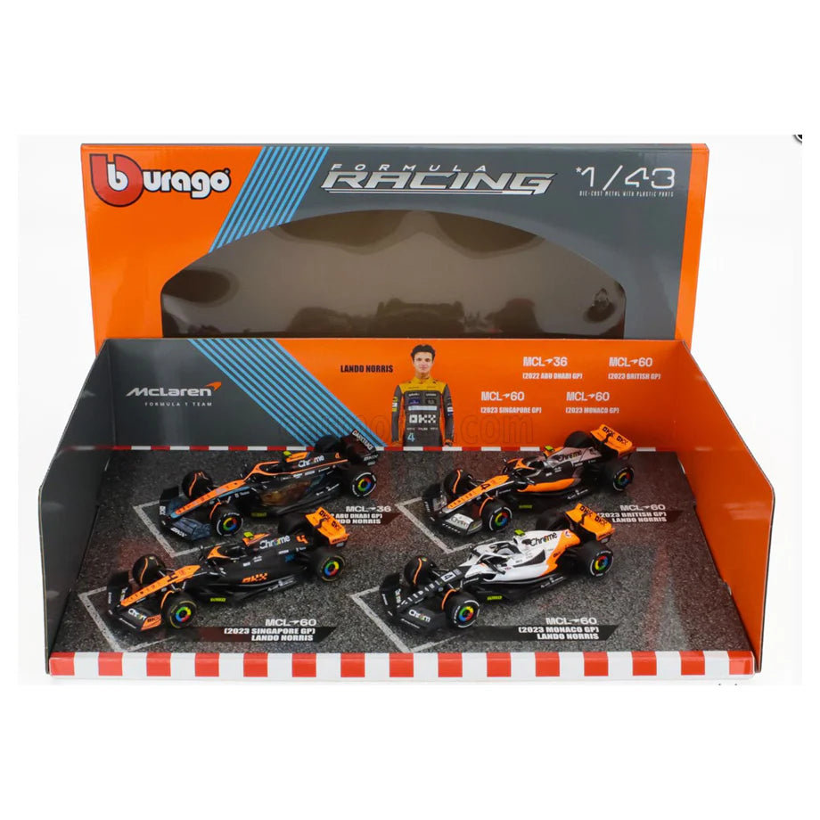 Bburago F1 Mclaren Team Lando Norris Die-Cast Cars 4-Pack Collector’S Edition Set