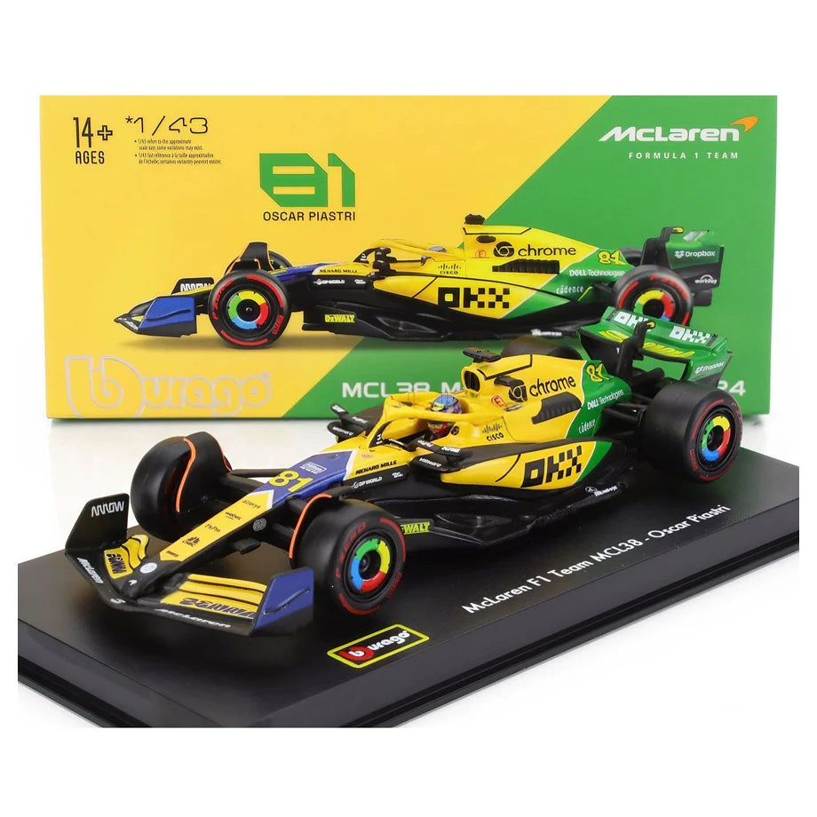 Bburago F1 Monaco Grand Prix Mclaren Oscar Piastri Die-Cast Car (Yellow)